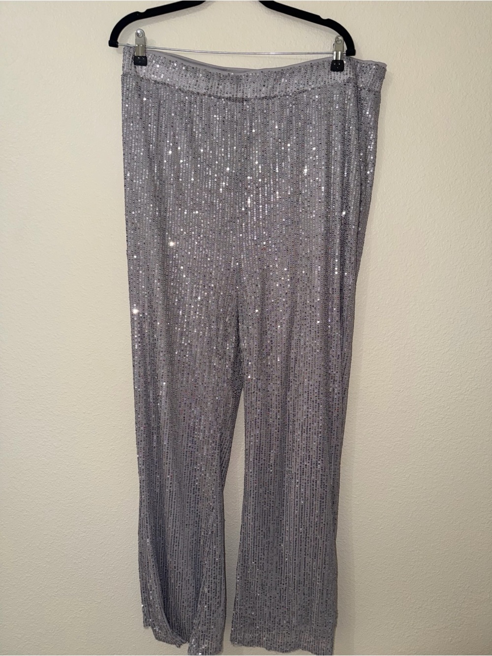 ARULA Silver Sequin Wide-Leg Pants